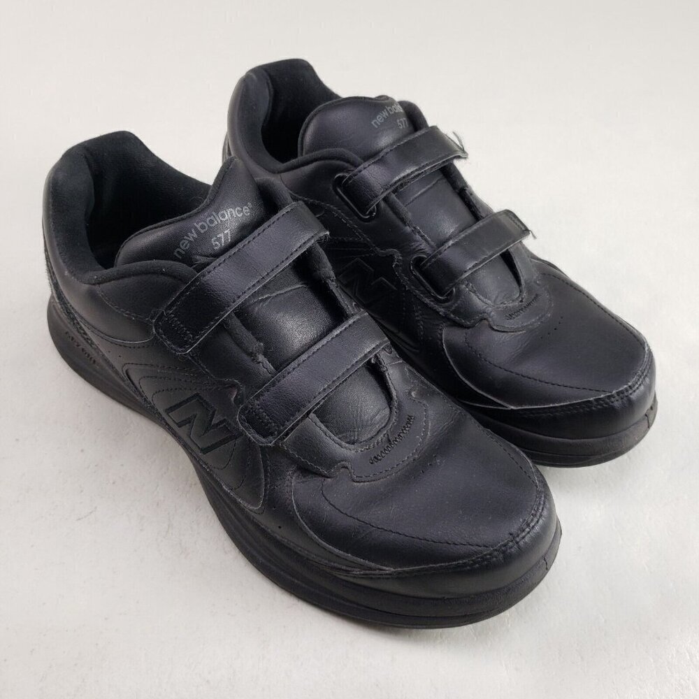 New Balance 577 Leather Walking Shoe Mens 12 D Black Hook Loop Sneaker MW577VK